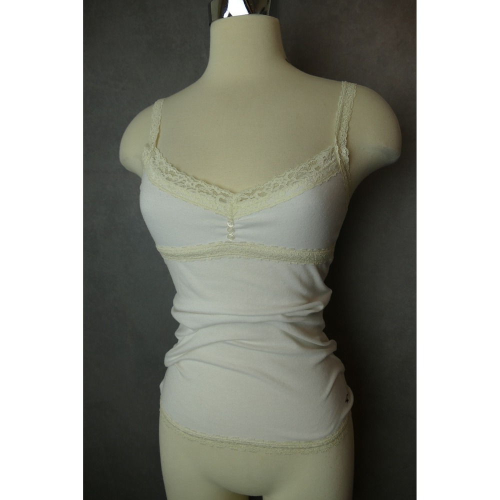 Y2K Hollister Cream Lace Trim Cami Tank Top Women's Casual Basic‎ Sleeveless